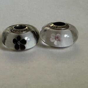 Pandora Silver and Pink Floral Charm Beads